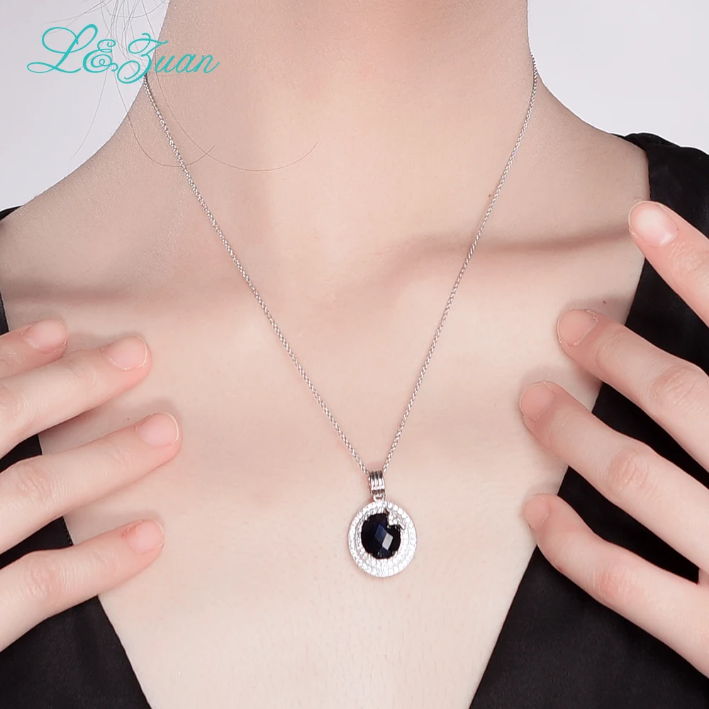 

l&zuan 100% 925 Sterling Silver Necklace 6.38ct Blue Stone Romantic Luxury Pendant jewelry For Women
