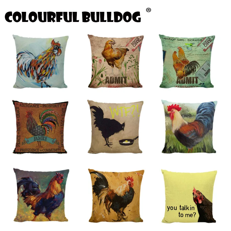 

Creative Cock Cushion Cover Vintage Stamps Watercolor Colorful Chicken Eggs Print Garden Decorative Pillow Case For Sofa Cojines