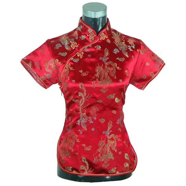 Ретро китайские женские Cheongsam топы дракон феникс вышитые рубашка Ципао традиционные с короткими рукавами кофточка Ципао размер S-3XL