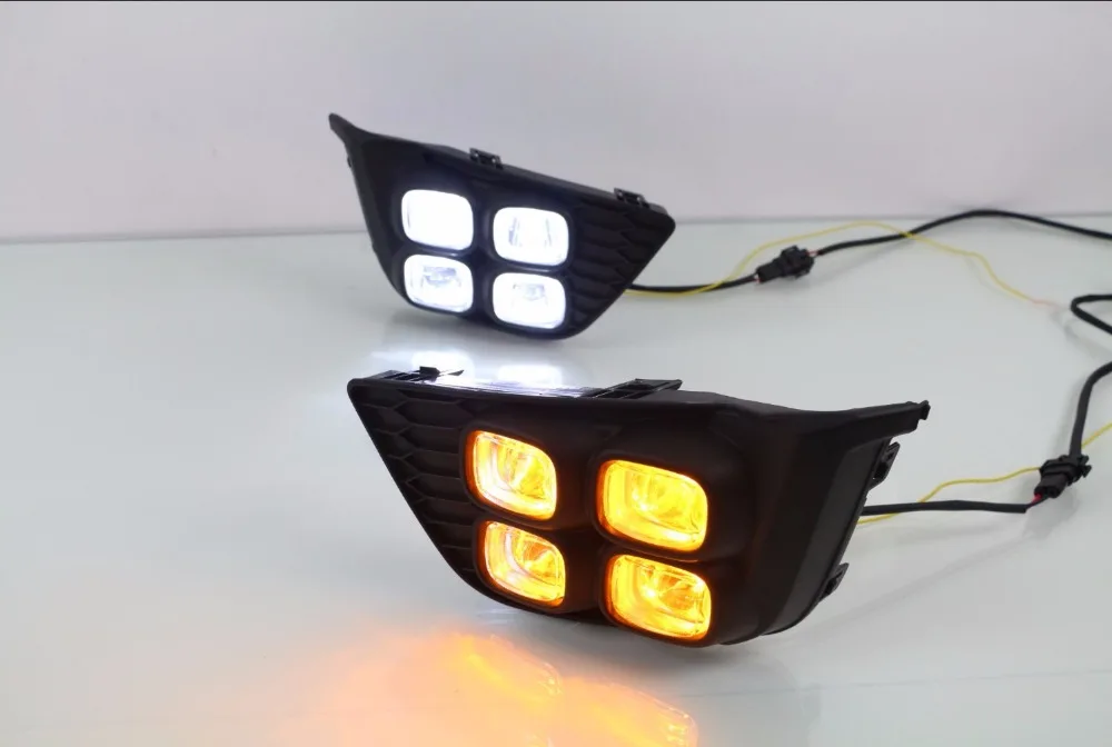

eOsuns led drl daytime running light for honda fit 2014-2016 with yellow turn signals and blue night running light