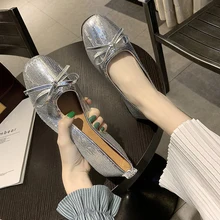 Г. Новые весенне-осенние повседневные тонкие туфли Женская модная однотонная Уличная обувь на плоской подошве с круглым носком и бантом