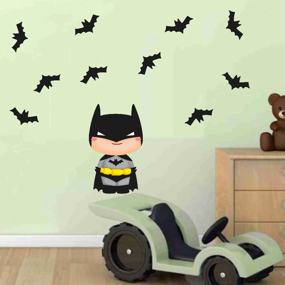 Cartoon Color Superman Batman Wall Stickers Cute Creative Decals Decoration For House Kids Nursery Baby Room Murals Vinyl Art  (4)