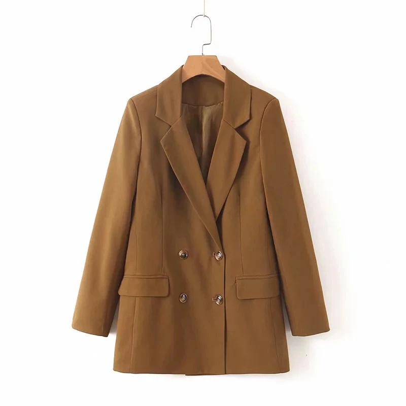Женский Роскошный Блейзер, пальто, офисный женский костюм Куртка Блейзер, Женский однотонный Повседневный двубортный длинный рукав, уличная одежда, осеннее пальто - Цвет: K22184