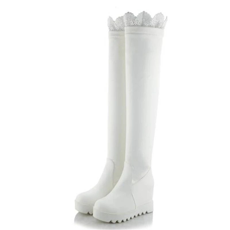 Women Boots winter New style fashion Lace white Over the knee Boots Internal increase Cashmere Keep warm Winter boots size 34-43