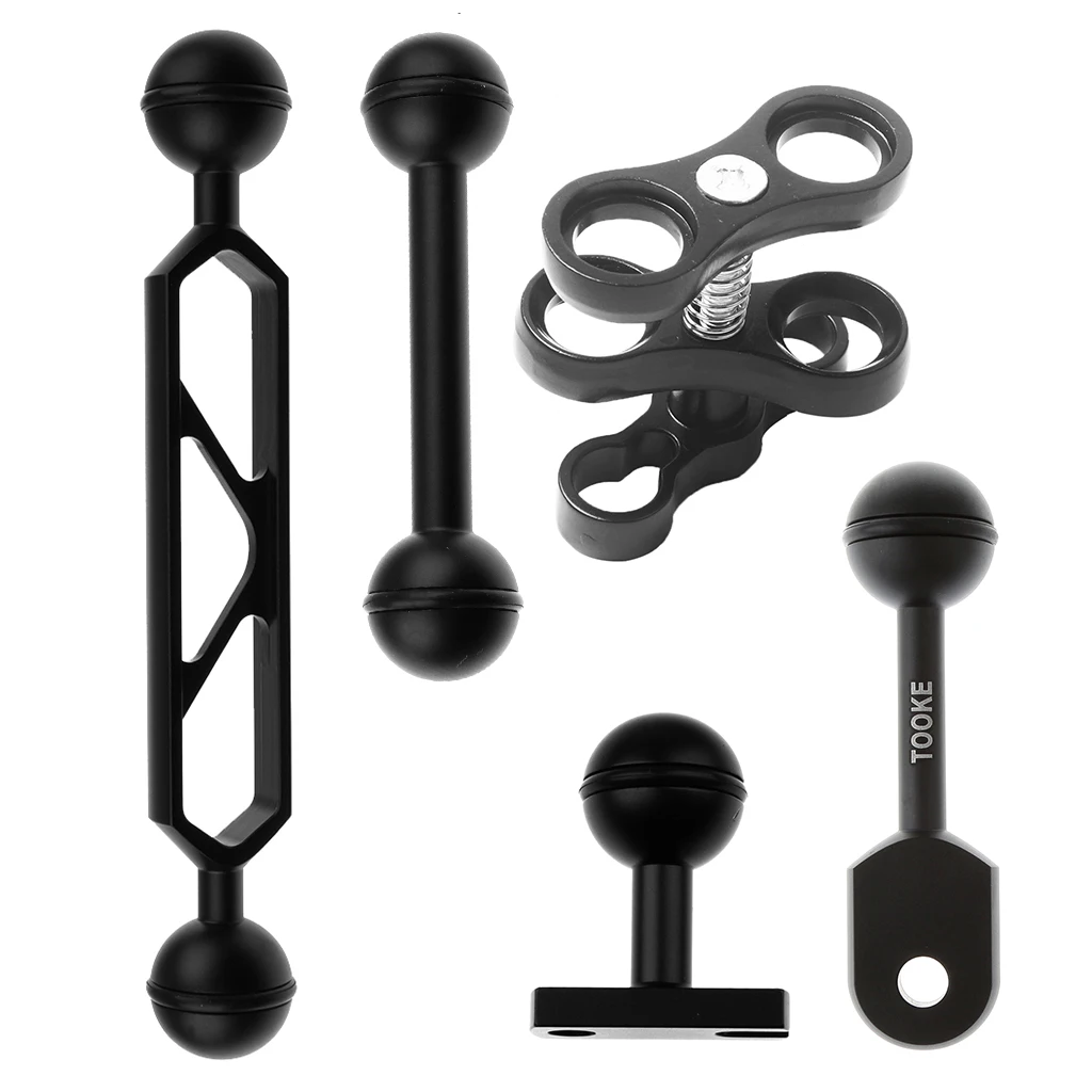 Set of 5 Scuba Diving Camera Ball Joint Arm Connector & Clamp Mount & Ball Adapter Base Diving Light Arm Clip