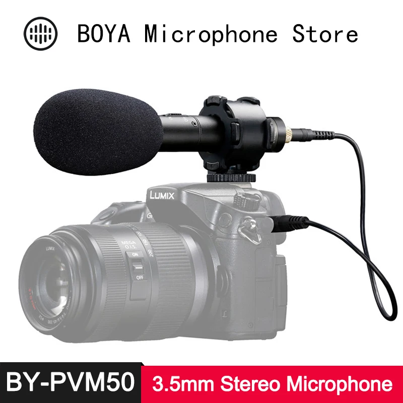 

BOYA BY-PVM50 Professional 3.5mm Stereo X/Y condenser Microphone for DSLR Camera Camcorder Audio Recorder Mic + Foam Windshield