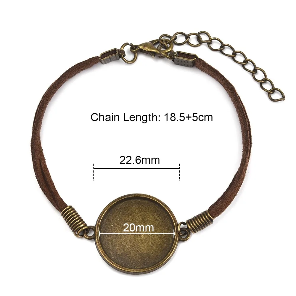 Semi Finished Leather Bracelet with Blank Connector Setting 20mm Flat Round Cabochon Base (2)