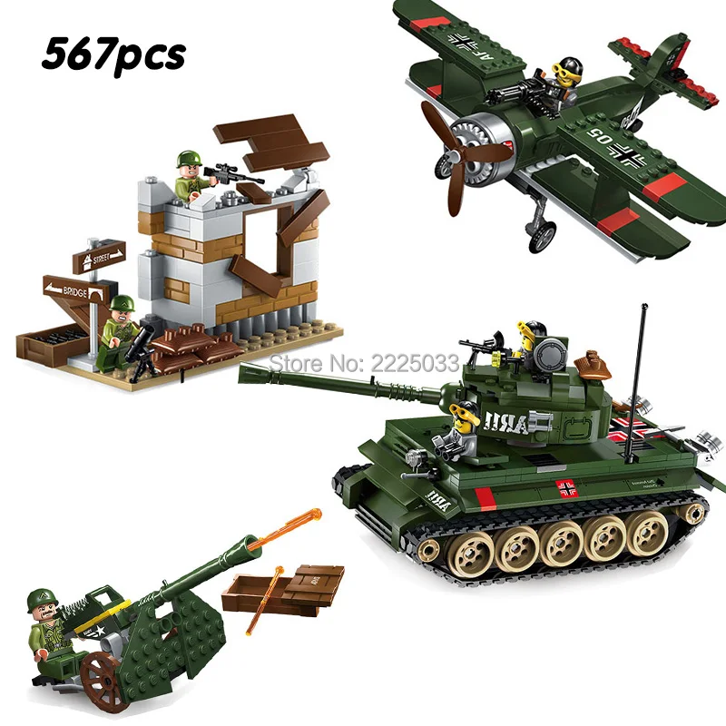 

compatible legoeinglys Military World War 2 bomber tank Attacking artillery Bastion Army soldier Weapons Building block kid toy