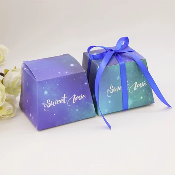 

50pcs Starry sky Candy Boxes Sweet Paper Box With ribbon Wedding Favor Boxes Gift Box Birthday Party decoration Supplies