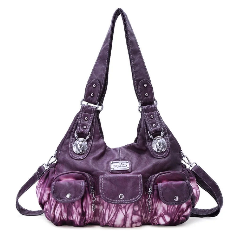

Angelkiss Fashion Hobo Handbag for Women, Tie-Dye Top-handle Bag Large Tote Pleated Satchel PU Shoulder Bag Front Pockets Bag