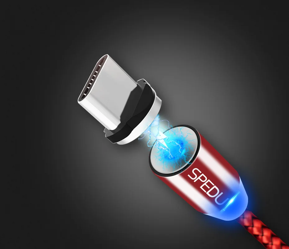 SPEDU Магнитный кабель плетеный мобильный светодиодный Тип C Магнит Micro USB Зарядное устройство зарядный кабель для Apple iPhone X 7 8, 6, 10 Xs Max XR samsung