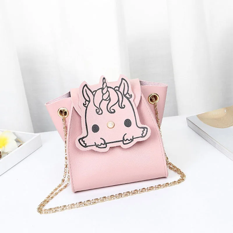 

New Fashion Ladies Girls Messenger Bags Cute Unicorn Pattern Coin Pouch Women Mini Shoulder Bag PU Leather Metal Chain Satchel