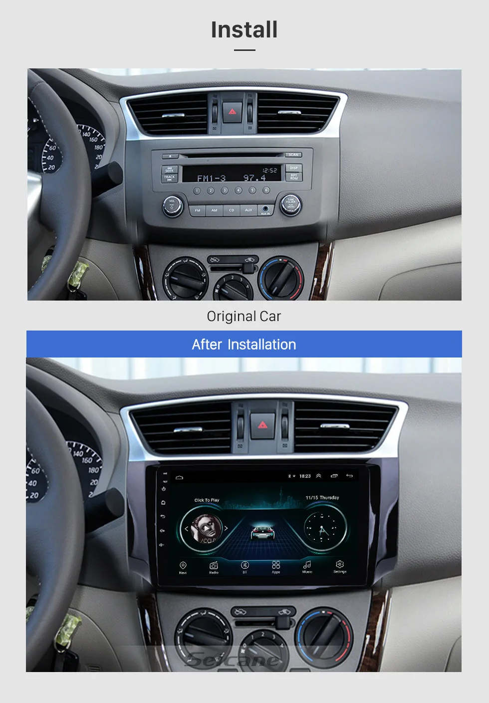 Perfect Seicane Car GPS Navi 10.1" HD Android 8.1 TouchScreen Radio Bluetooth For NISSAN SYLPHY 2012-2016 support Steering Wheel Control 2