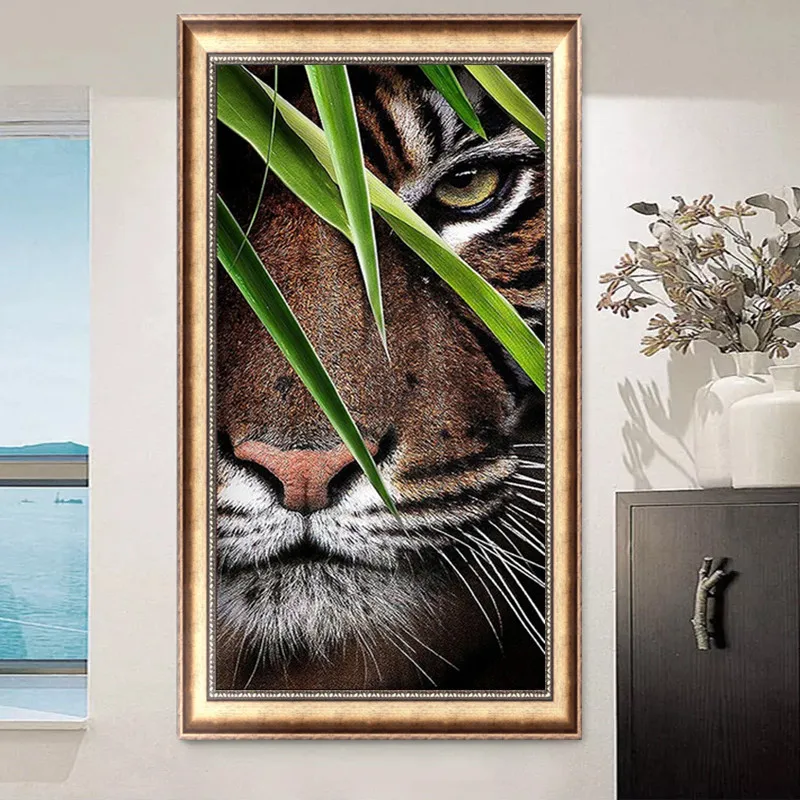 5D алмазная картина с тигром, вышивка крестиком, сделай сам, полная круглая Алмазная вышивка, стразы с животными, большая картина 85x45 см