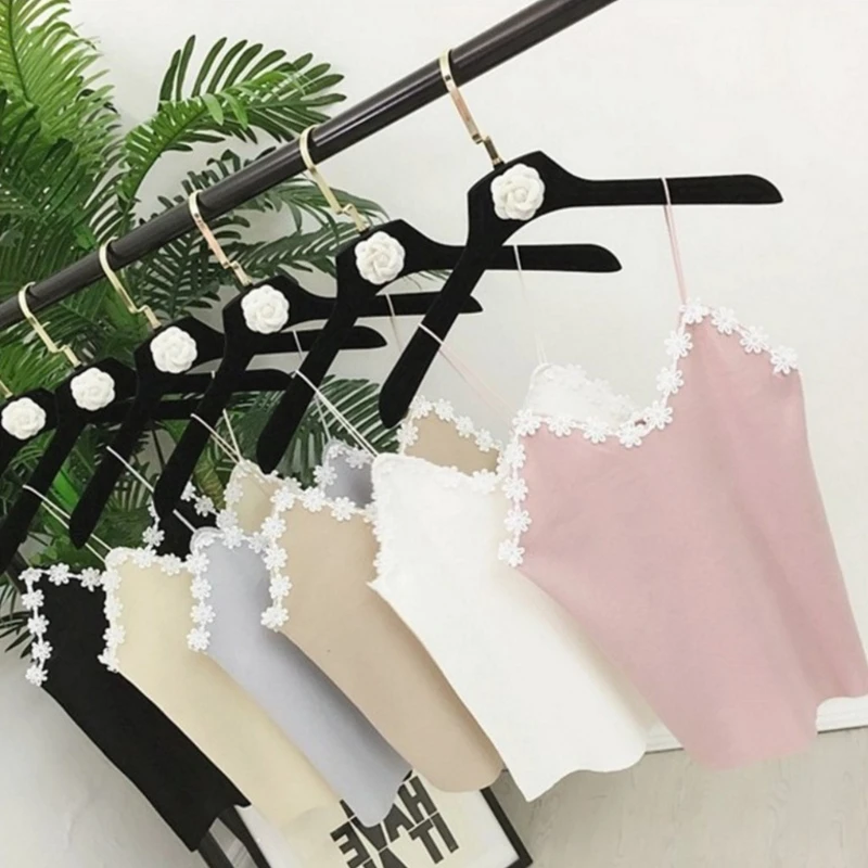 

KLV Women Crochet Knit Vest Spaghetti Strap Cotton Camisole Stretch Tank Tops Floral