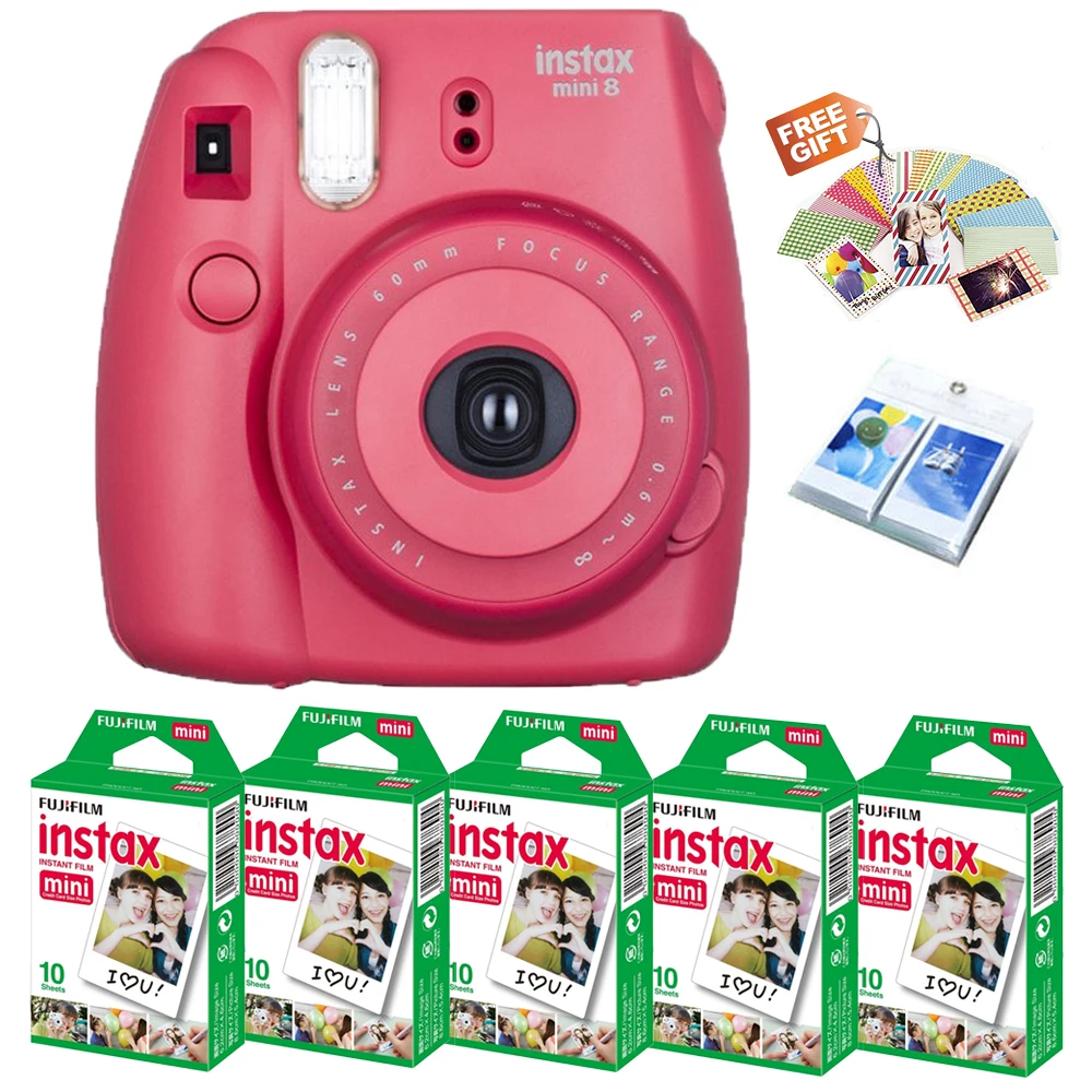 Original Fujifilm Instax Mini 8 Film Camera Raspberry + 50