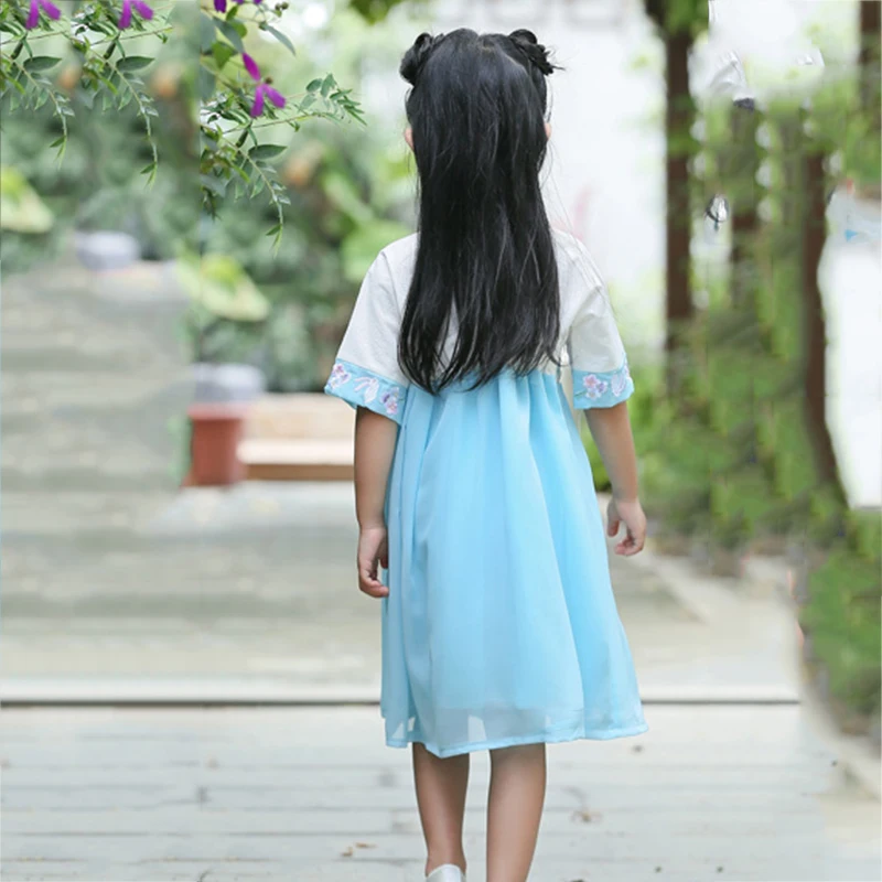 Hanfu/платья для девочек Китайская вышивка танцевальные костюмы китайский костюм детская одежда для выступлений детская одежда для сцены DNV11409