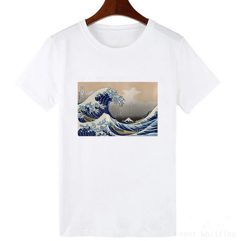 تي شيرت فان جوخ مضحك الأبيض بلايز المتناثرة النساء قصيرة الأكمام المحملات الرسم قمم خمر اليابانية قمم