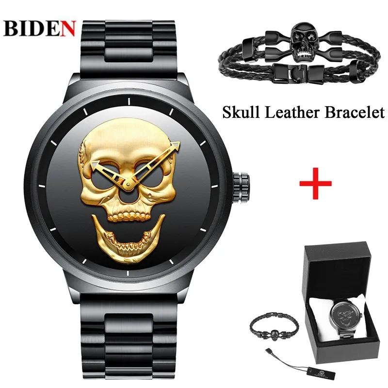 Men s Watch BIDEN Cool Bone Luxury Brand Pirate Skeleton Skull Watch Men Clock Man Retro 2