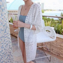 New Autumnach Women Shirts Lace Hollow Out Flowers Long Vacation Bikini Is Prevented Bask In Clothes Blouse Shirt 8142