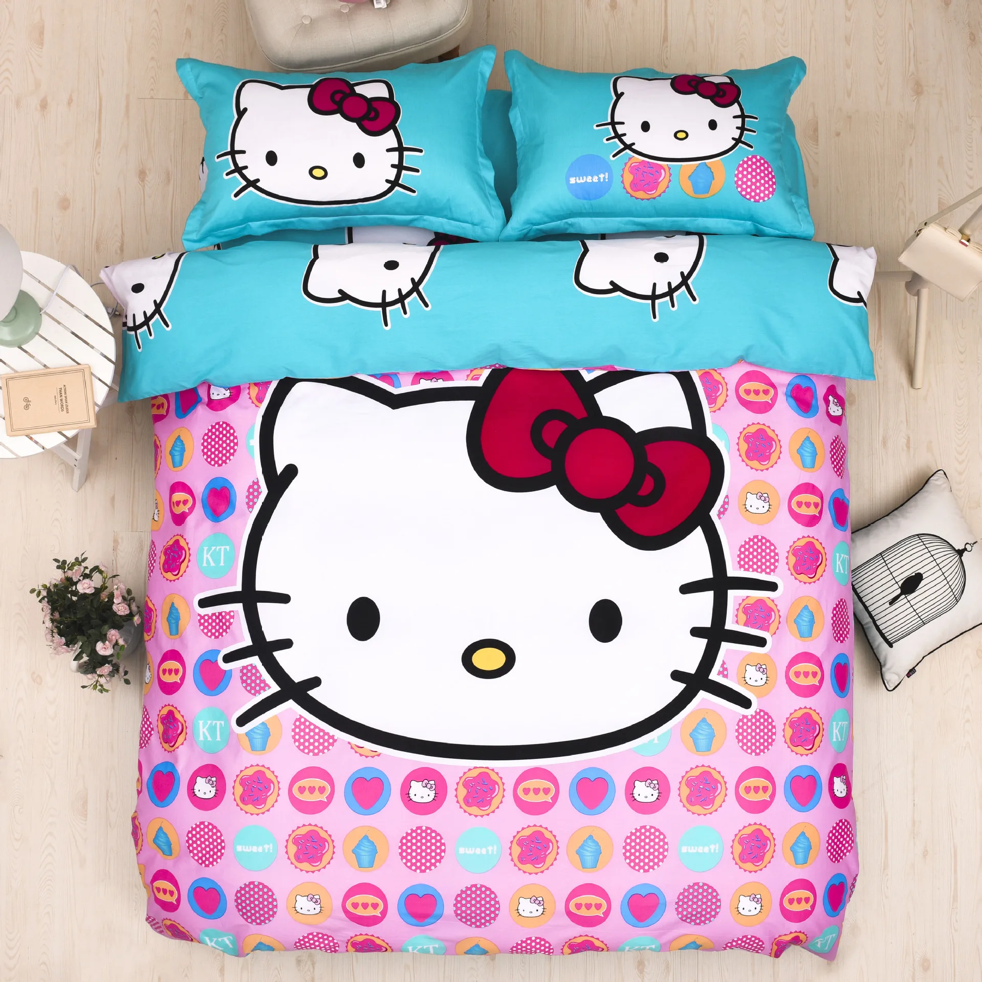 Комплект постельного белья из хлопка, рисунок «hello kitty Doraemon», розовая серия «love», 4 шт./3 шт., мягкий пододеяльник, Комплект постельного белья, наволочка - Цвет: 12