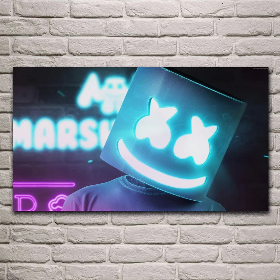 

dj marshmello neon musician artistic profile living room decoration home art decor wood frame fabric poster KG830