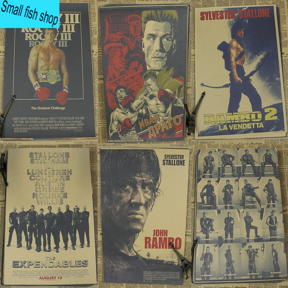 parer les prix sur Wall Drawing line Shopping Acheter Sylvester Stallone Un rassemblement Rocheux Premier Sang Ameublement décoration Kraft Affiche Dessin noyau stickers