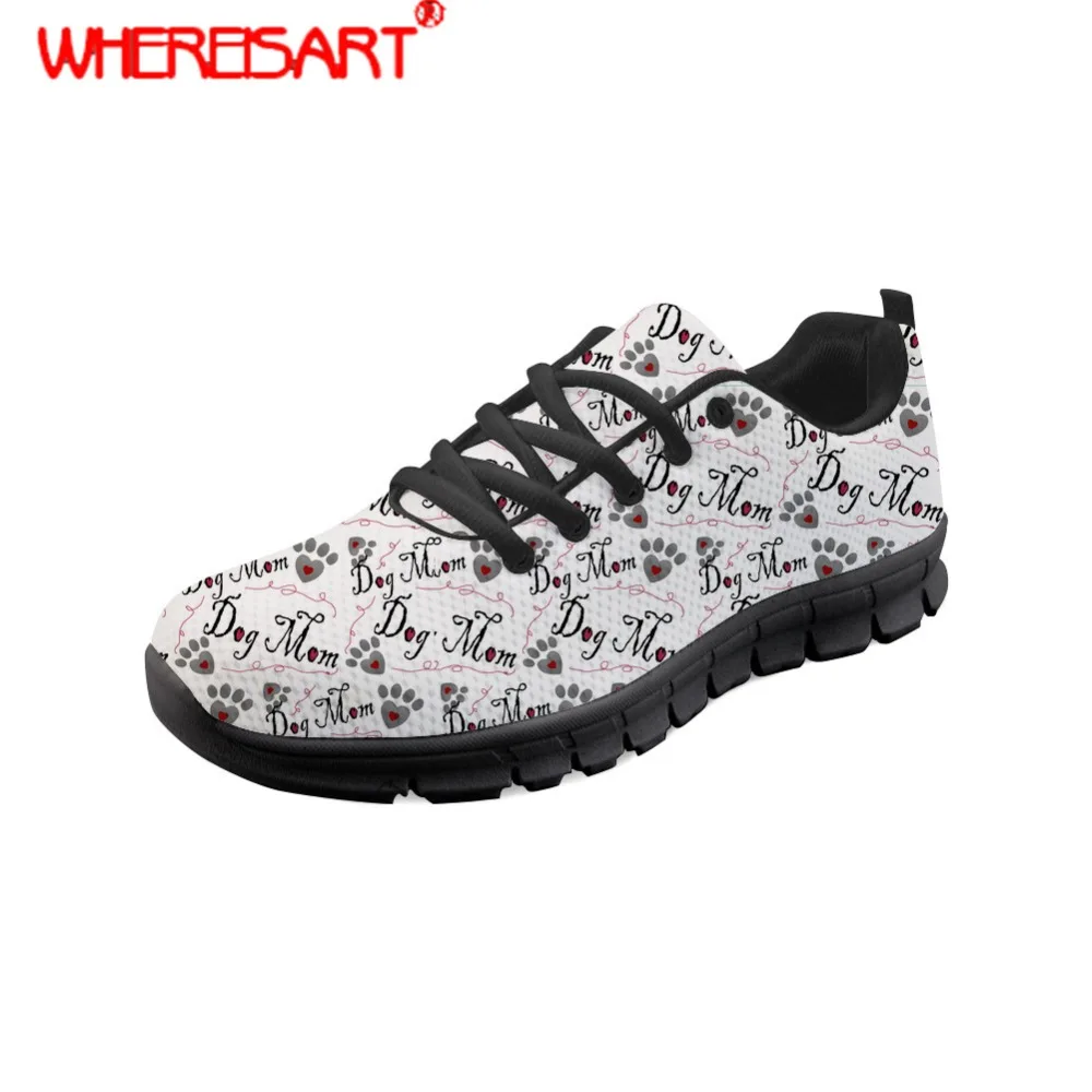 

WHEREISART Women Dog Bone Paw Printing Flat Shoes Ladies Funny Design Sneakers for Females Lightweight Mesh Shoes Zapatos Mujer