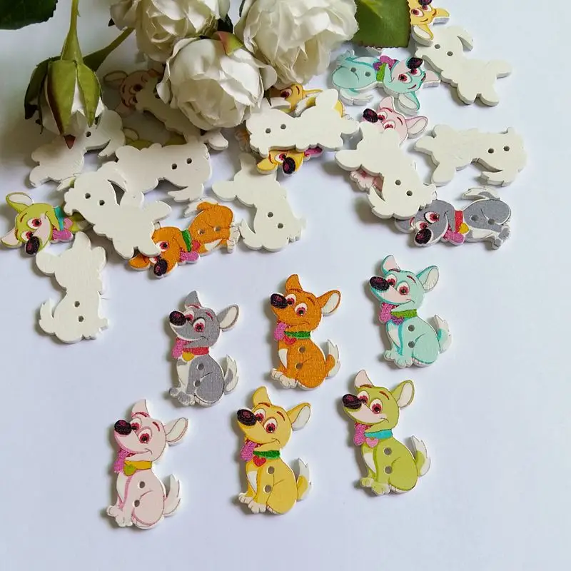 

40PCs Wood Buttons 2 Holes Cartoon Dog Decorative Buttons For Needlework Scrapbooking Sewing Accessories