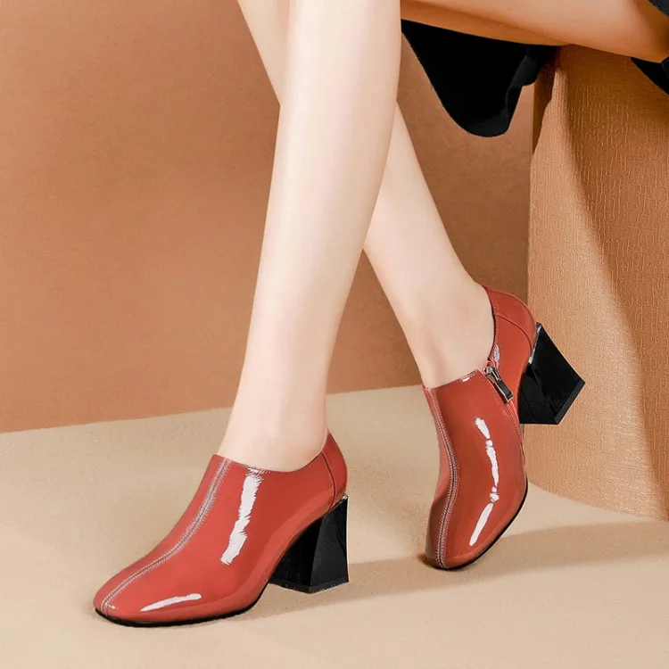 

MLJUESE 2019 women pumps Cow leather blue color Rome style autumn spring zippers square toe high heels party dress size 34-42