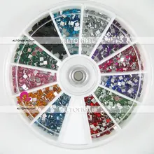 2*2 мм квадратный Форма со стразами Дизайн ногтей украшения 66000 блеск ногтей стразами+ колеса 12 Цвет