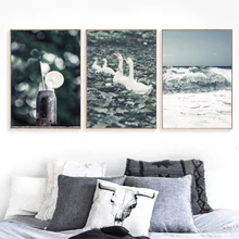 Beverage Sea Wave Goose Model Wall Art Canvas Painting Nordic Poster And Prints Wall Pictures For Living Room Bedroom Home Decor