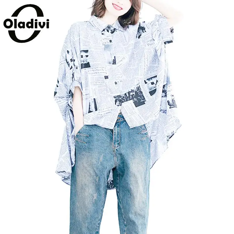 

Oladivi Oversized Plus Size Women Batwing Sleeves Printed Top Tee Shirt Lady Casual Loose Summer Blouses Female Tunic Blusa 10XL