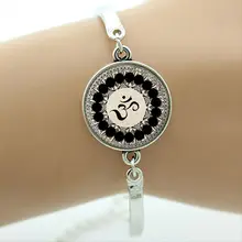 Йога стеклянный кабошонный купол браслет, ОМ, Йога ювелирные изделия, символ ом, буддизм, дзен, медитация, Мандала художественное изображение из Индии