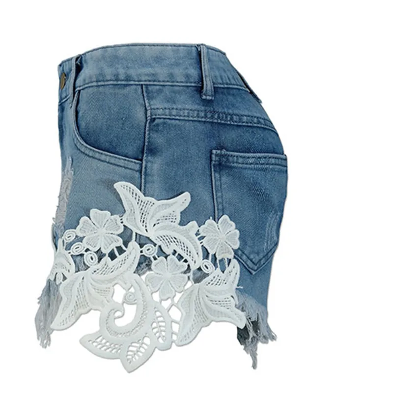HziriP модные кружева шить кисточка Короткие джинсы Для женщин шорты джинсовые женские карманы промывают Высокая Талия Джинсовые шорты плюс
