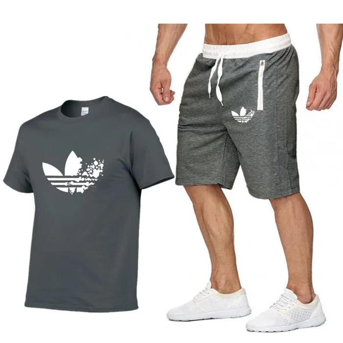 2019 New Men Fashion Two Pieces Sets T Shirts+Shorts Suit Men Summer Tops Tees Fashion Tshirt High Quality men clothing