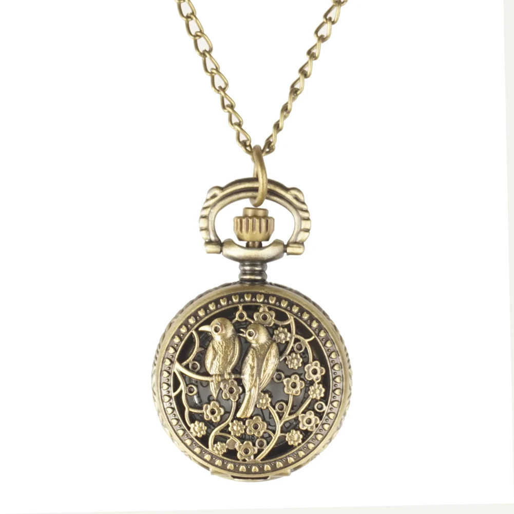 Women Lady FOB Pocket Watches Bird Flower Pocket Watches Men Women Gift With Chain Free Shipping
