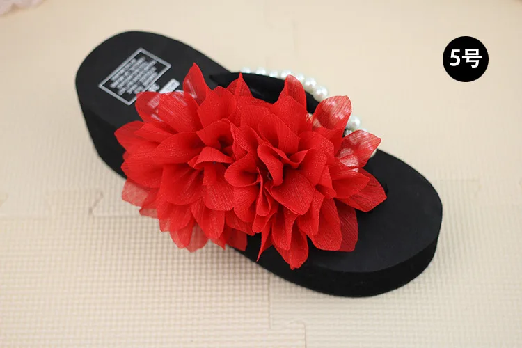 Chiffon Flowers Female Slippers Online Summer 2019 Beach Shoes Non-slip Flip Flops Wedge Platform59
