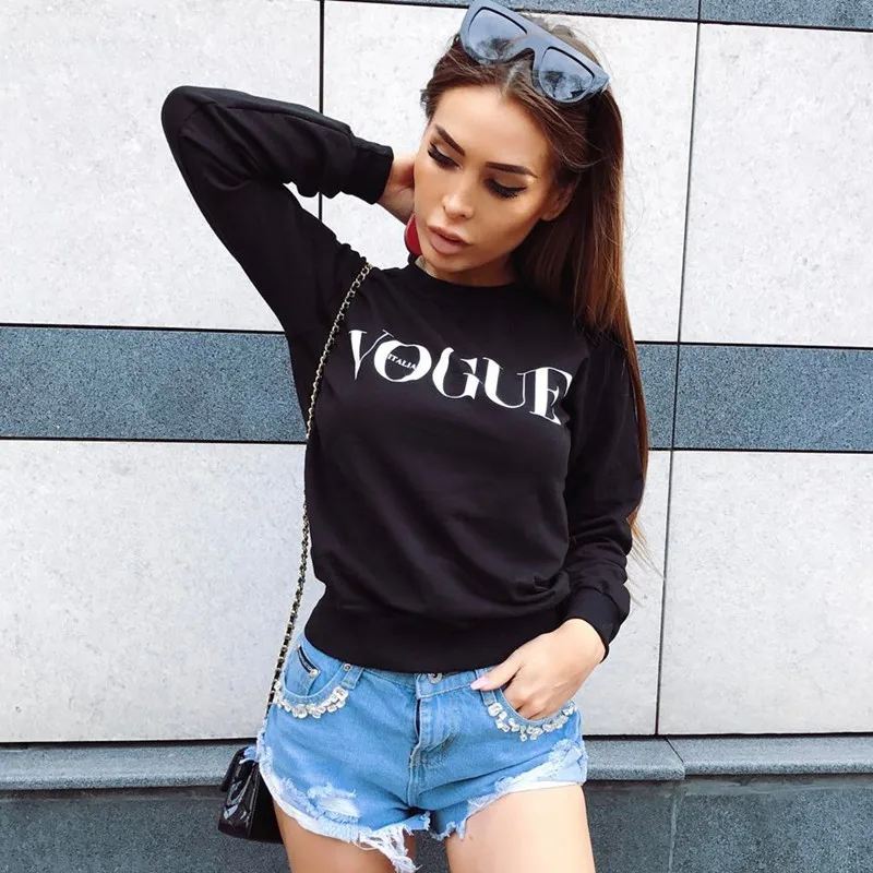 

2017 Women Fashion Brand Hoodie VOGUE Letter Print Sweatshirt Knitted Long Sleeve Pullovers Polerones Mujer Harajuku Tops