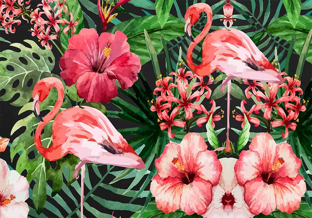 Custom 3d wallpaper Nordic style natural flamingo plant TV background wall - Healthy silk waterproof material Custom 3d wallpaper Nordic style natural flamingo plant TV background wall - Healthy silk waterproof material