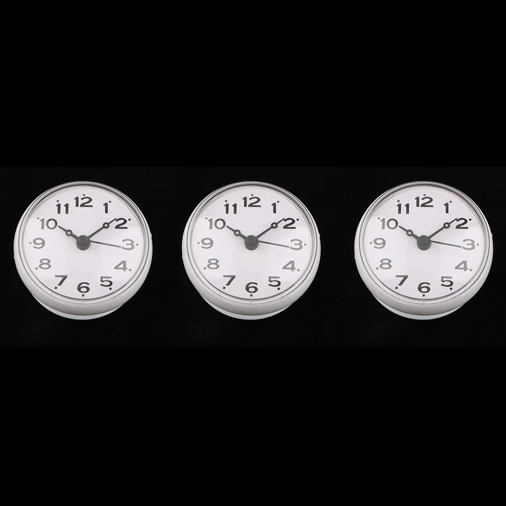 3pcs  European Style Small Waterproof Round Clock for Bathroom Suction Up Mirror Window Clock,  White