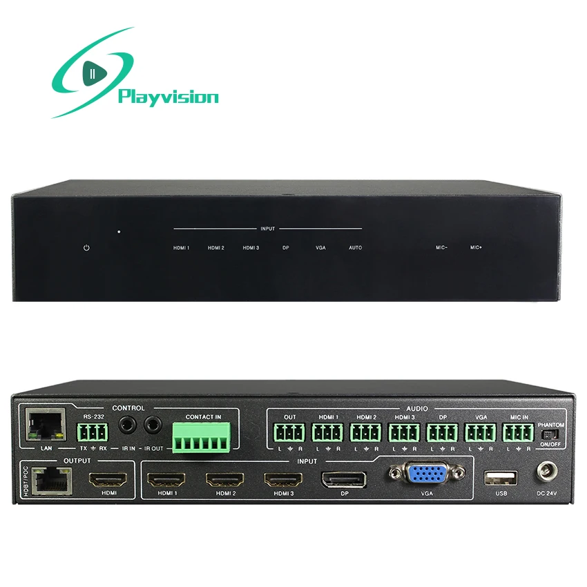 4K HD video switcher 5x1 with HDMI and HDBaseT output 3 HDMI 1 VGA(YPbPr/CVBS) and 1 DisplayPort input HDMI and HDBaseT output