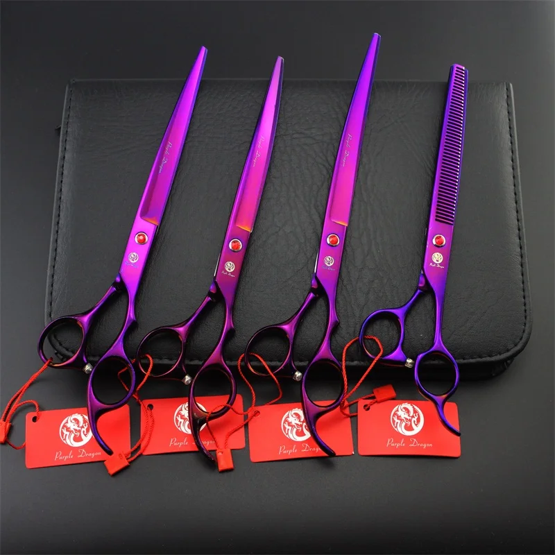 Professional 440 Pet Scissors for dog grooming 8.0 inch Straight Scissors & Curved Shear & thinning scissors 4 PCS Set + Case (5)