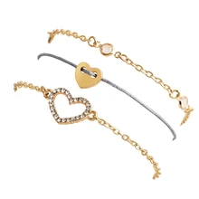 3 шт./компл. мода, любовь, сердце образный золотого браслетов Для женщин очаровательные свадебные ювелирные аксессуары