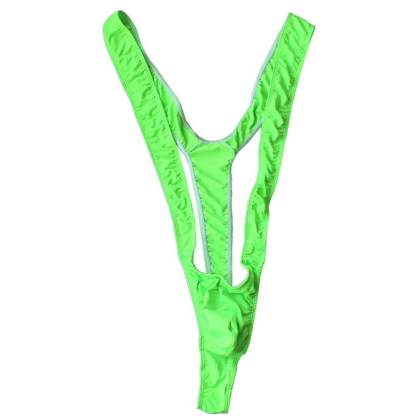 TiaoBug Bright Fluoro Sexy Men Mankini Thong Stretch Open Deep V-Neck Borat Men Beach Swimwear Swimsuit Hot Men Lingerie