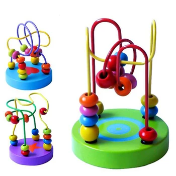 

New Design Baby Colorful Wooden Mini Around Beads Wire Maze Math Puzzle Toys Children Kids Toddler Educational Toy