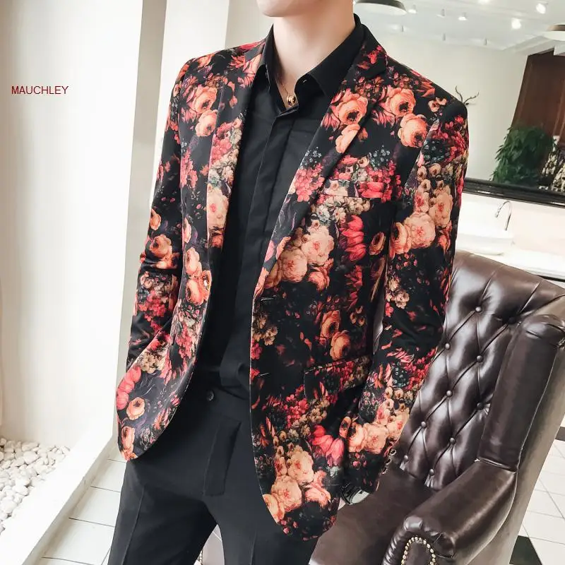 ^*Best Offers Мужской приталенный Блейзер, приталенный Блейзер с цветочным принтом, 5XL, большие размеры, одежда для сцены, 2019 ^*Best Offers Мужской приталенный Блейзер, приталенный Блейзер с цветочным принтом, 5XL, большие размеры, одежда для сцены, 2019