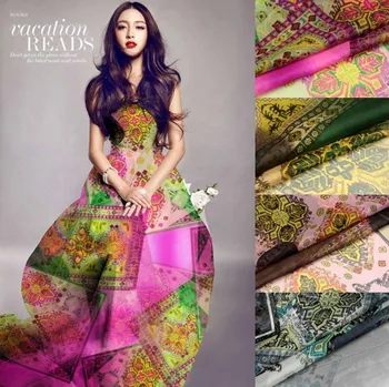 

135cm wide 6mm fashion geometry print silk chiffon fabric for dress shirt clothes 3 colors available D251