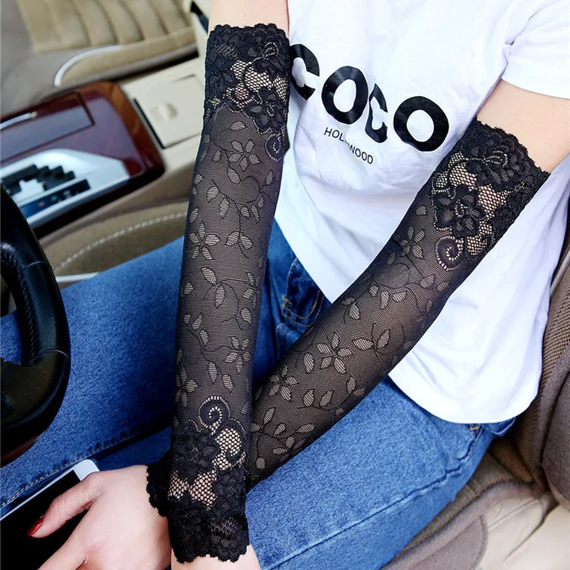 38CM 2018 Summer New Women's Fashion Floral Lace Arm Sleeves UV