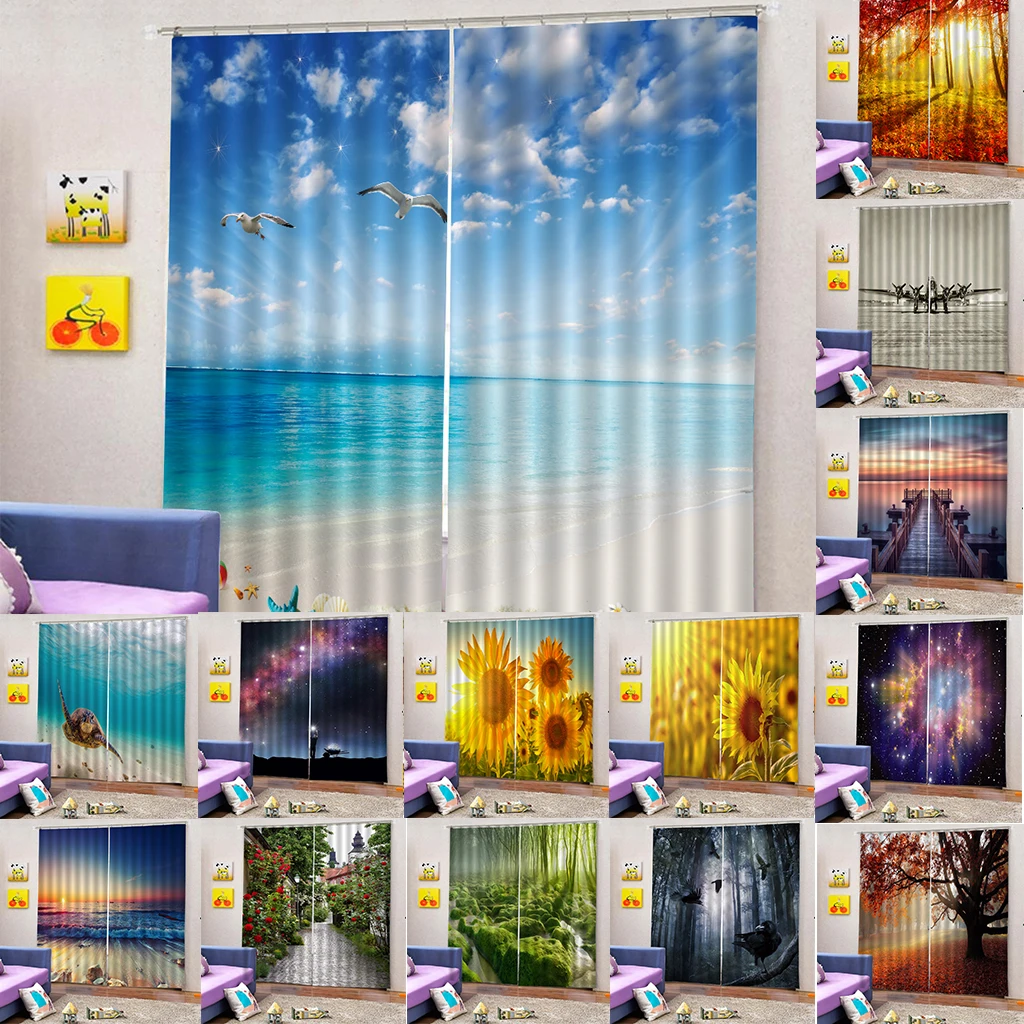 Practical Window Treatment Decorative Polyester Scenery 3D Printing Picture Blackout Curtain, 2 Panels/Set (59'W x 65'L)